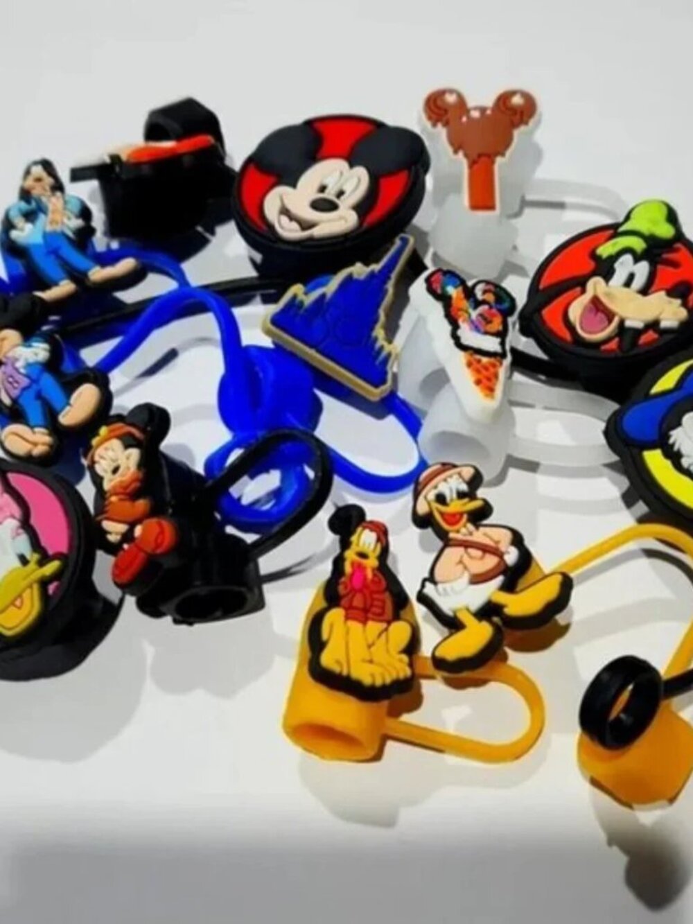 NEW 13 Piece Disney Silicone Straw Lid Covers Reusable Drink Cup Protector Cover